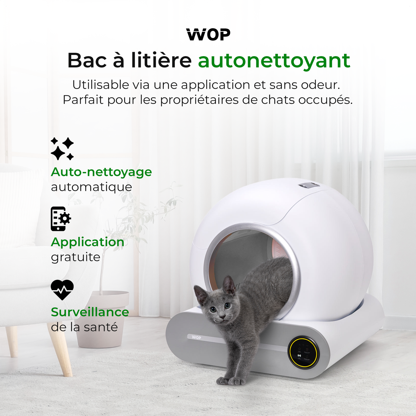 Bac à litière autonettoyante pour chats