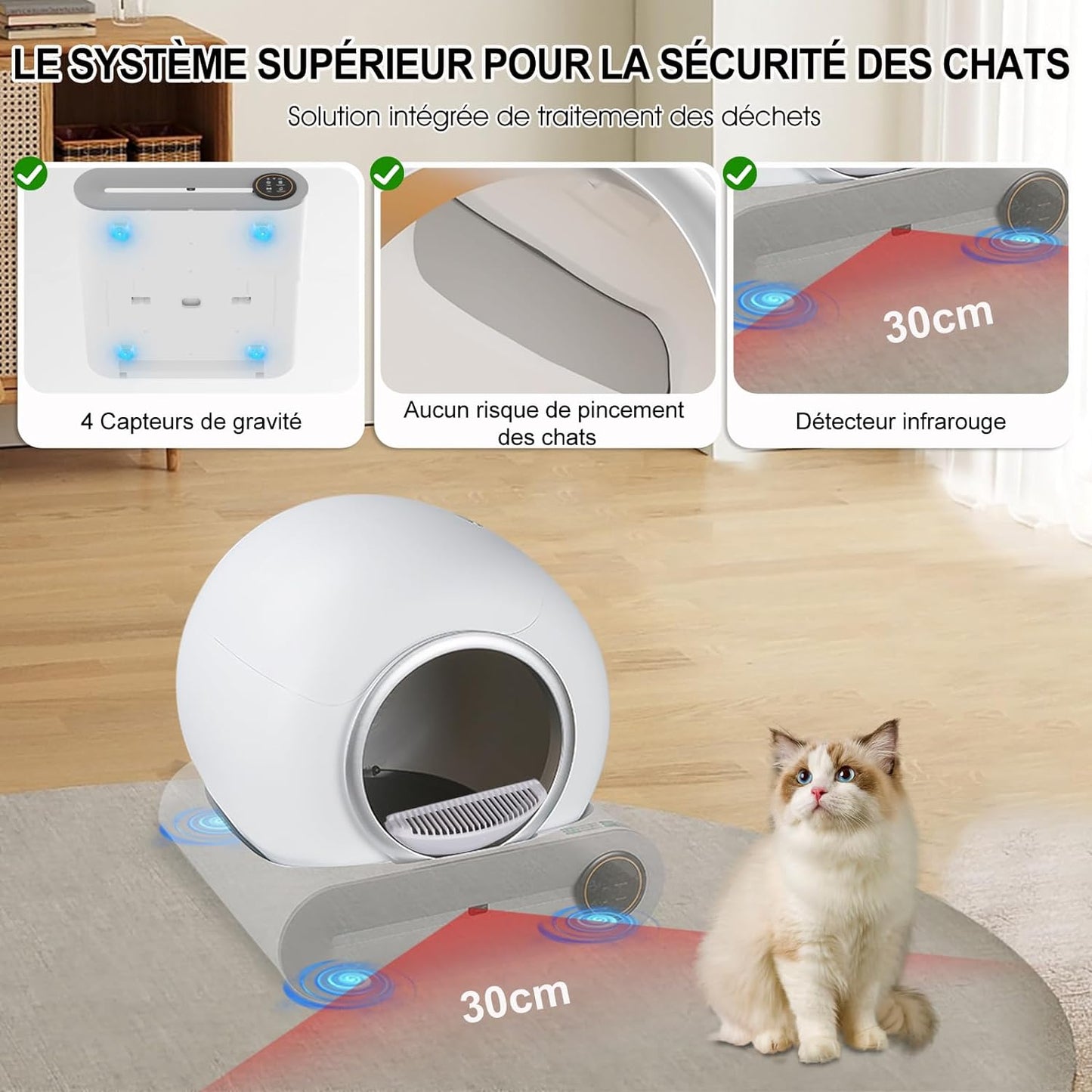 Bac à litière autonettoyante pour chats